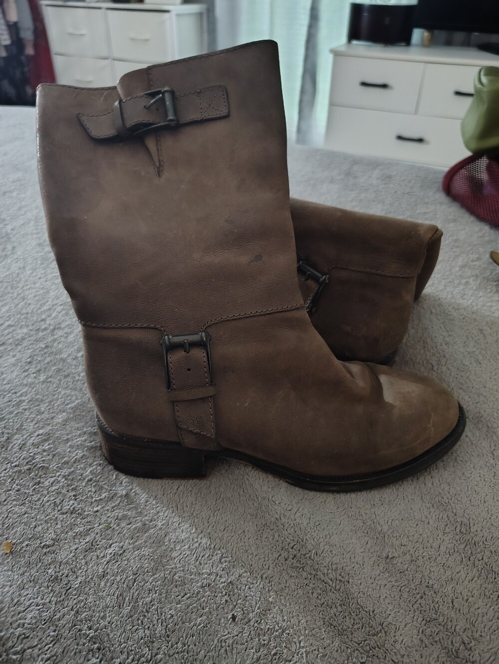 Cole Haan Leather Leora Harness Buckle Mid Calf Boot